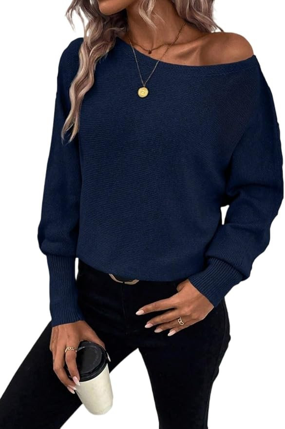 Long-Sleeve Sweater Sweaters for Women Trendy Solid Lantern Sleeve Neck Sweater | Amazon (US)