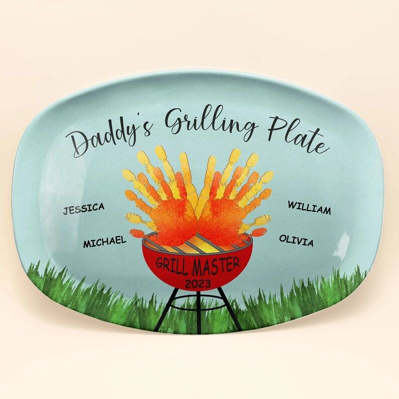 Personalized Dad Platter, Daddy's Grilling Platter, Custom Handprint Platter, BBQ Dad Platter, Fa... | Etsy (US)
