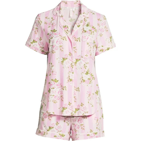 Joyspun Women's Dreamy Soft Collection Notch Collar Top and Shorts Pajama Set, 2-Piece, Sizes XS-... | Walmart (US)