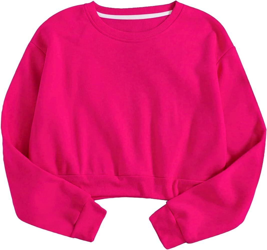Verdusa Women's Basic Long Sleeve Crew Neck Crop Pullover Top Sweatshirt | Amazon (US)