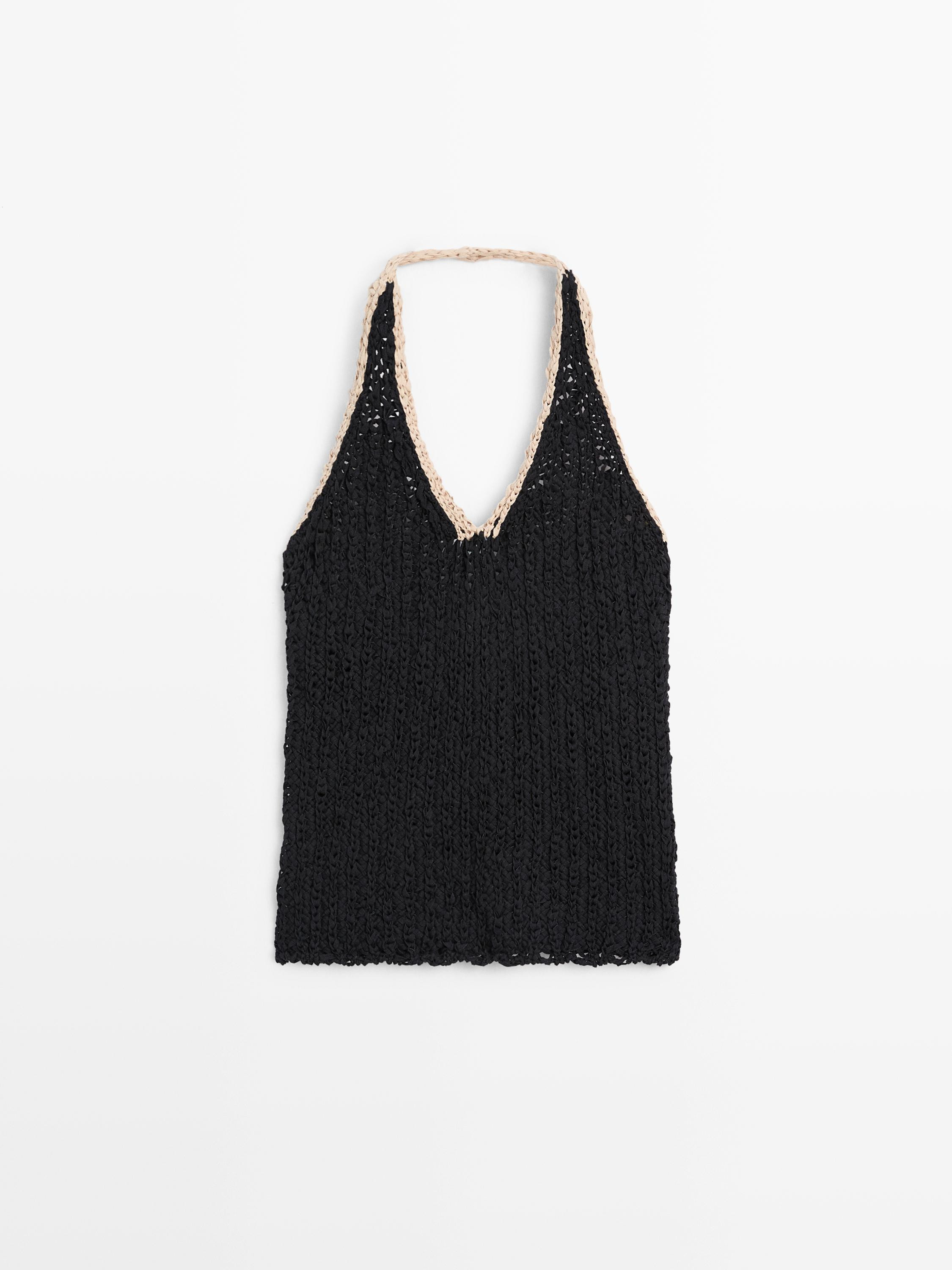 Chunky knit contrast halter top | Massimo Dutti US