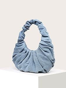 Verdusa Women's Pleated Handbags Ruched Top Handle Satchel Purse Denim Clutch Bags | Amazon (US)