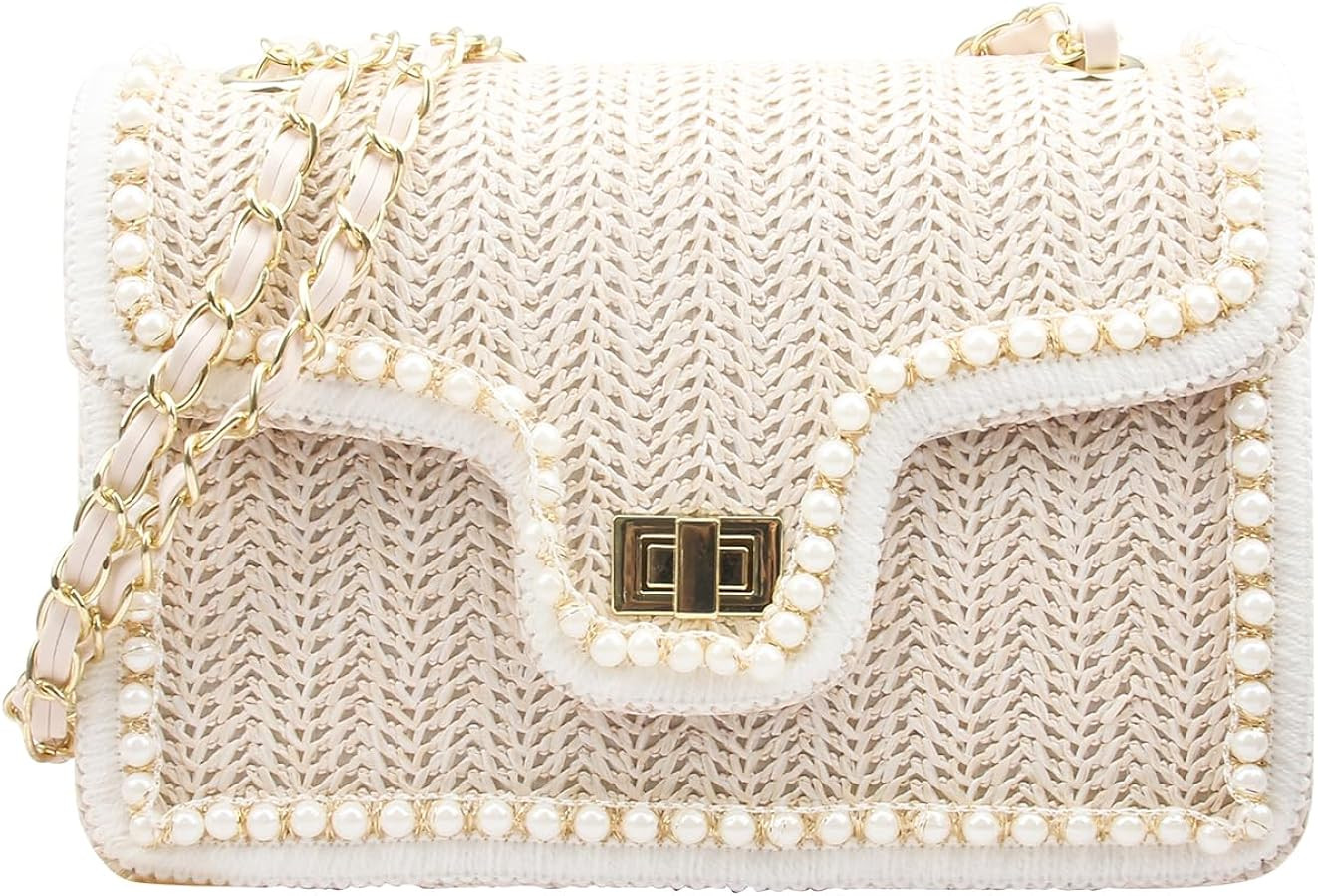 Women Shoulder Bag, Flap Crossbody Bag for Girls Stylish Evening Purse with Pearls Decor | Amazon (US)