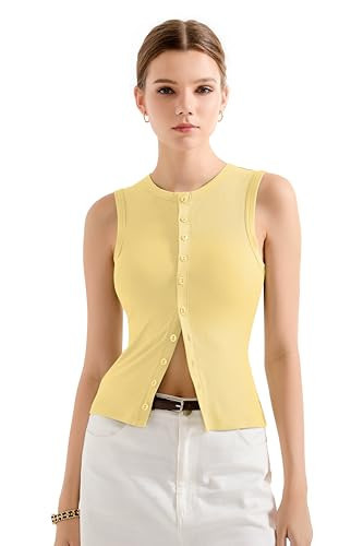SUUKSESS Women Button Down Going Out Trendy Tops Ribbed Sexy Vest Y2K Tank Tops (Yellow, M) | Amazon (US)