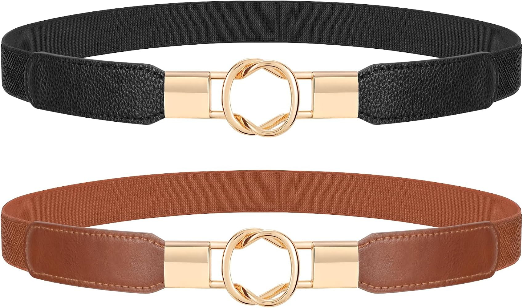 JASGOOD Women Retro Elastic Stretchy Metal Buckle Skinny Waist Belt 1 inch Wide | Amazon (US)