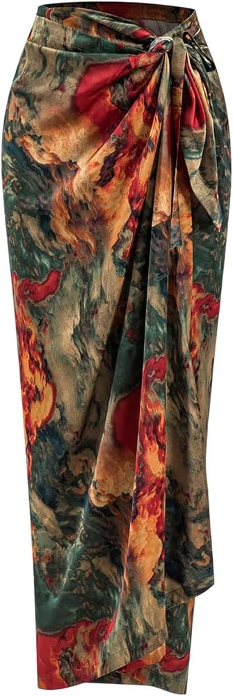 SOLY HUX Women's Summer Wrap Maxi Skirt Twist Knot High Waisted Split Going Out Long Skirts | Amazon (US)