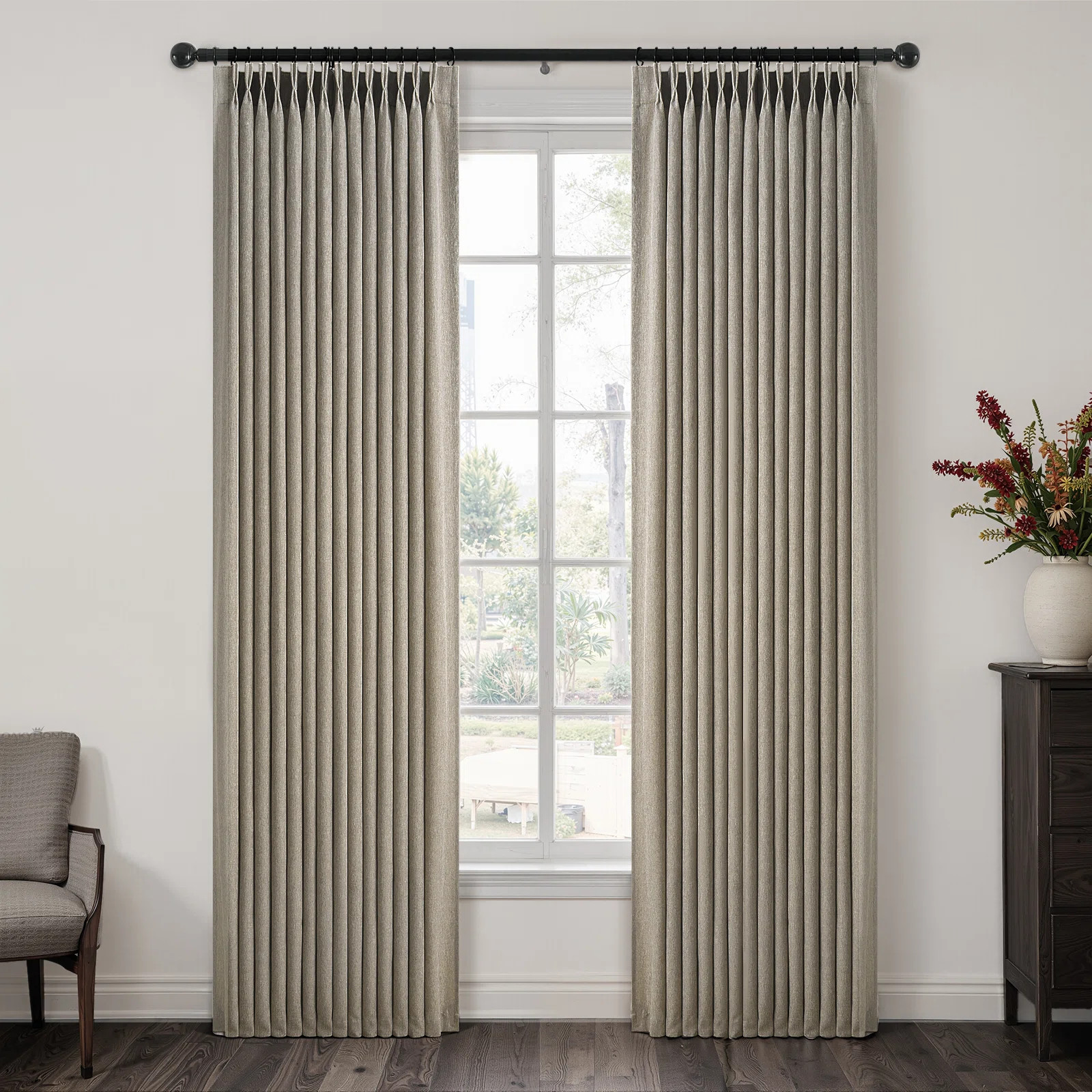 Pinch Pleated Curtains,Semi-Sheer Drapes Back Tab Pinch Pleat Curtain with Hooks+Rings (Set of 2) | Wayfair North America