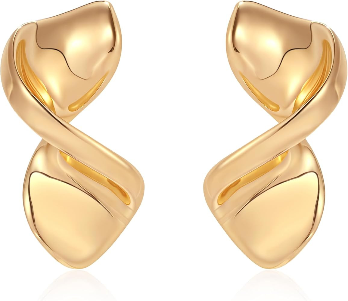 Chunky Gold/Silver Statement Earrings for Women, 14K Gold Plated Big Irregular Geometric Dainty M... | Amazon (US)