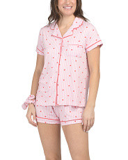 Heart Coat Front Button Pajama Set With Scrunchie | Marshalls
