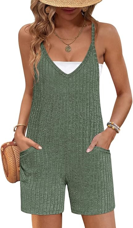 Ekouaer Rompers for Women Summer Casual Sleeveless Spaghetti Strap Jumpsuit Ribbed Shorts Overall... | Amazon (US)