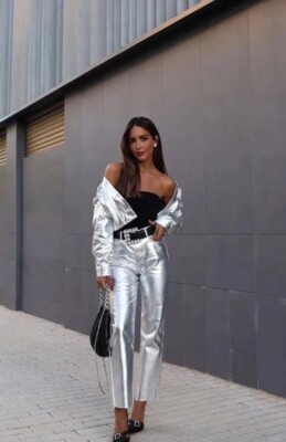 ZARA Z1975 STRAIGHT HIGH-WAIST METALLIC JEANS SILVER CROP FW24 SIZE 12 1889/175  | eBay | eBay US