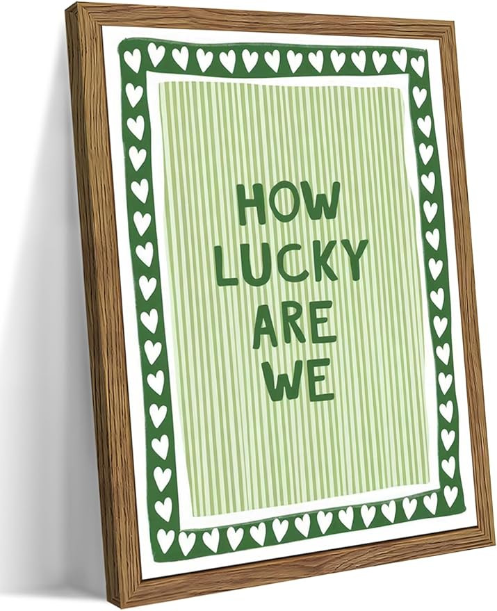 How Lucky Are We Wall Art, Vintage Green Inspirational Canvas Wall Decor Painting, Trendy Preppy ... | Amazon (US)