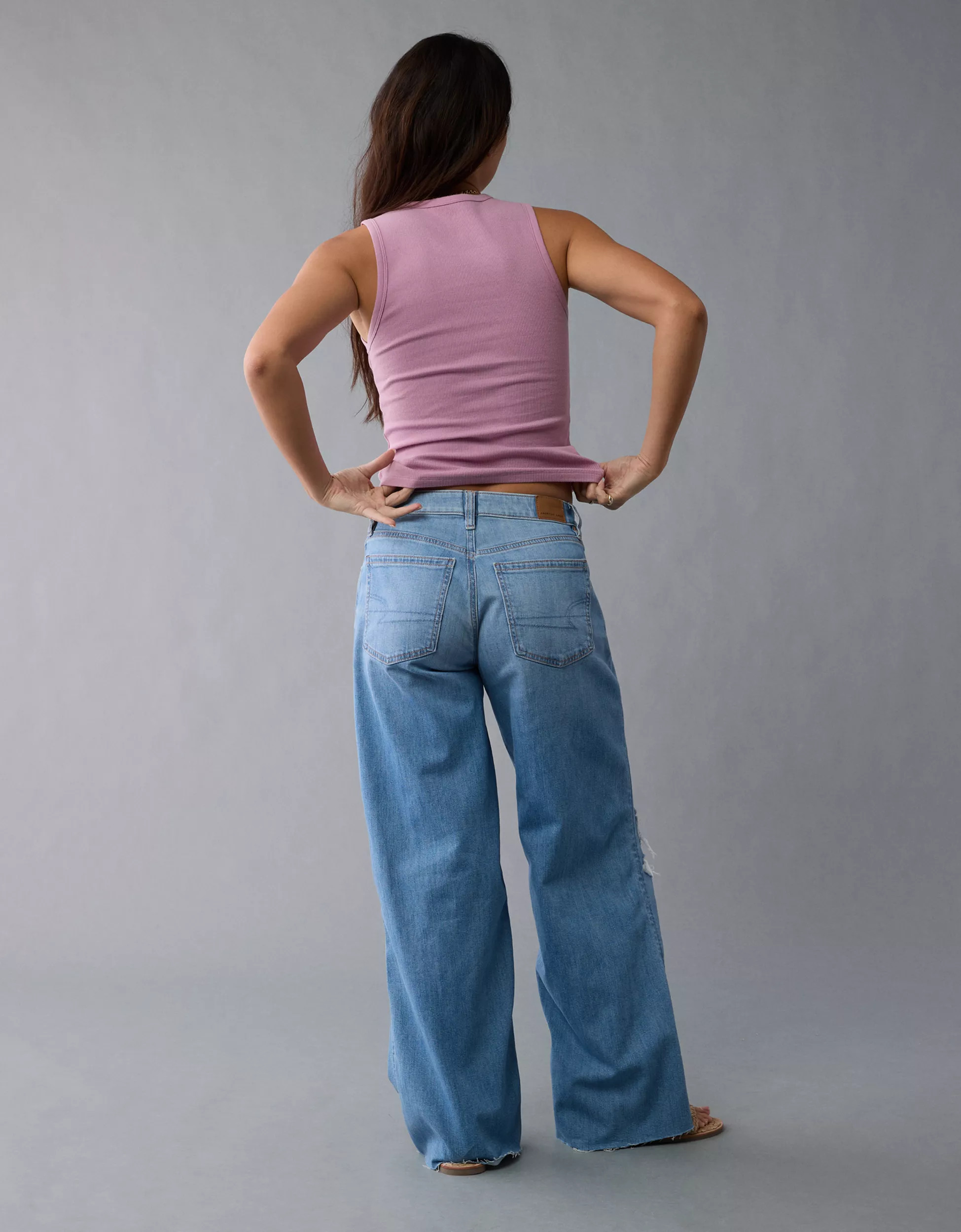 AE Dreamy Drape Stretch Ripped Low-Rise Baggy Wide-Leg Jean | American Eagle Outfitters (US & CA)