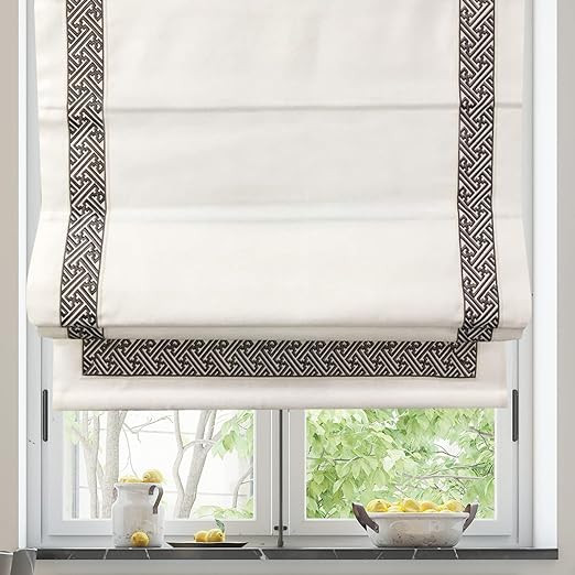 Cordless Roman Shades, Blackout Custom Roman Shades, Embroidered Brown Border Window Shades for W... | Amazon (US)