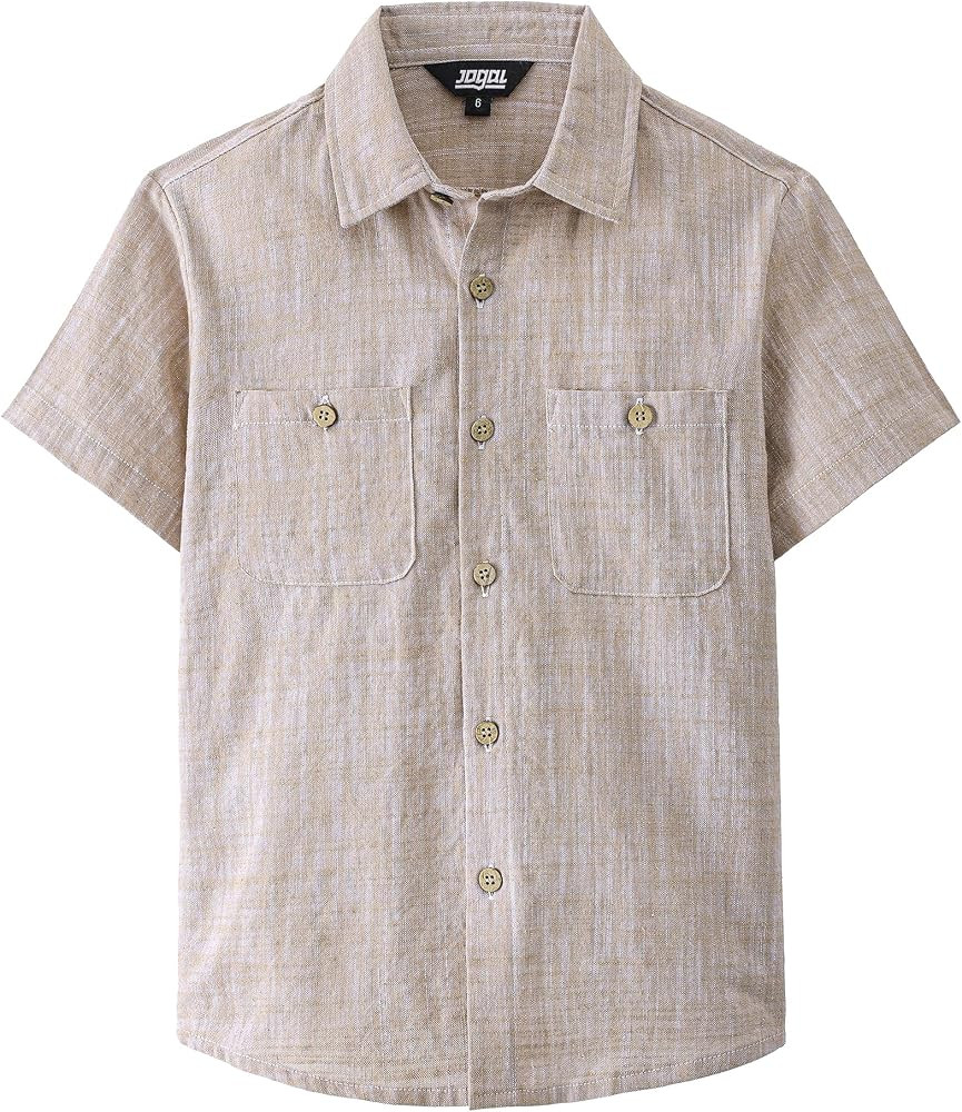 JOGAL Boys Chambray Shirts Short Sleeve Button Down Casual Cotton Woven Shirt with Two Pockets fo... | Amazon (US)