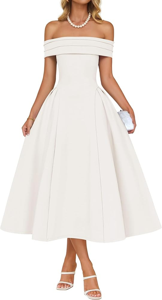 ZESICA Cocktail Dresses for Women's Elegant Off Shoulder Short Sleeve Swing A Line Wedding Evenin... | Amazon (US)