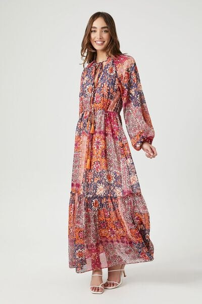Ornate Floral Peasant-Sleeve Maxi Dress | Forever 21 (US)