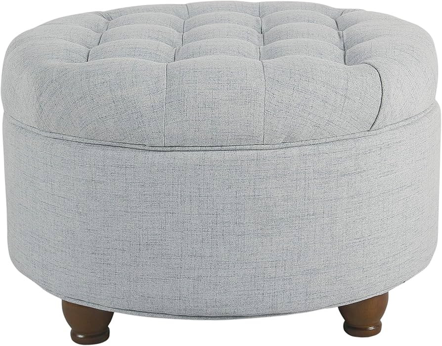 Homepop Home Decor | Button Tufted Woven Round Storage Ottoman | Ottoman with Storage for Living ... | Amazon (US)