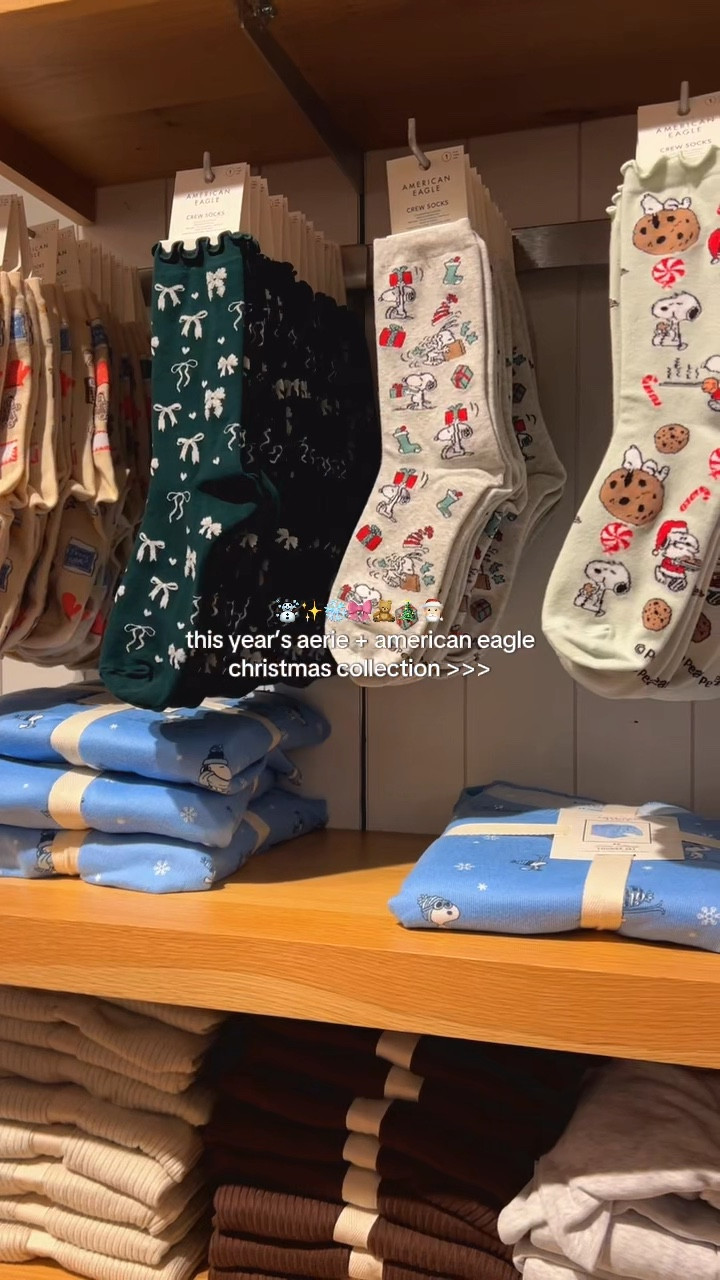 the christmas season has OFFICIALLY arrived at American Eagle and aerie !! 🎄✨❤️ such cute finds this year!!! had to grab a pair of socks and will definitely be adding more to my Christmas list 🫶🏻

#LTKSeasonal #LTKFindsUnder50 #LTKSaleAlert