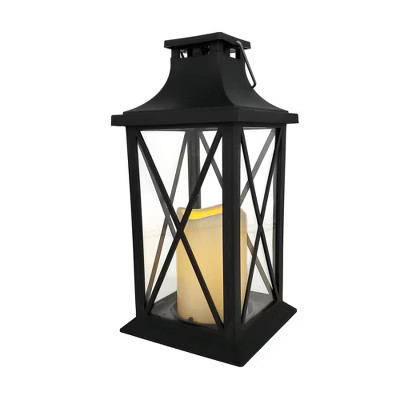 LumaBase Solar-Powered Lantern with LED Candle – Crisscross | Target