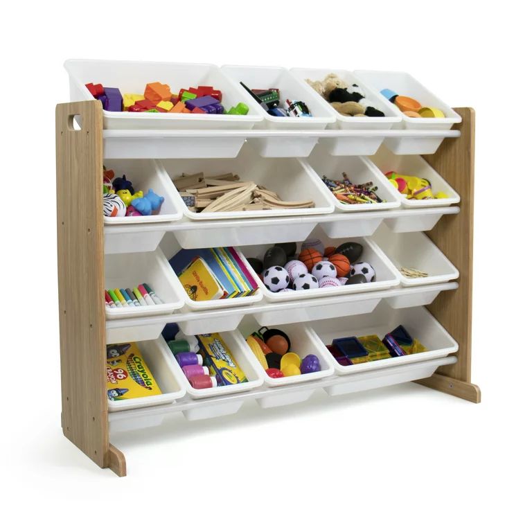 Humble Crew Kids Natural Wood Toy Storage Organizer with 16 White Plastic Storage Bins | Walmart (US)