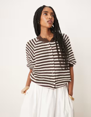 › ASOS DESIGN knitted cardigan with raglan sleeve in brown stripe | ASOS (Global)
