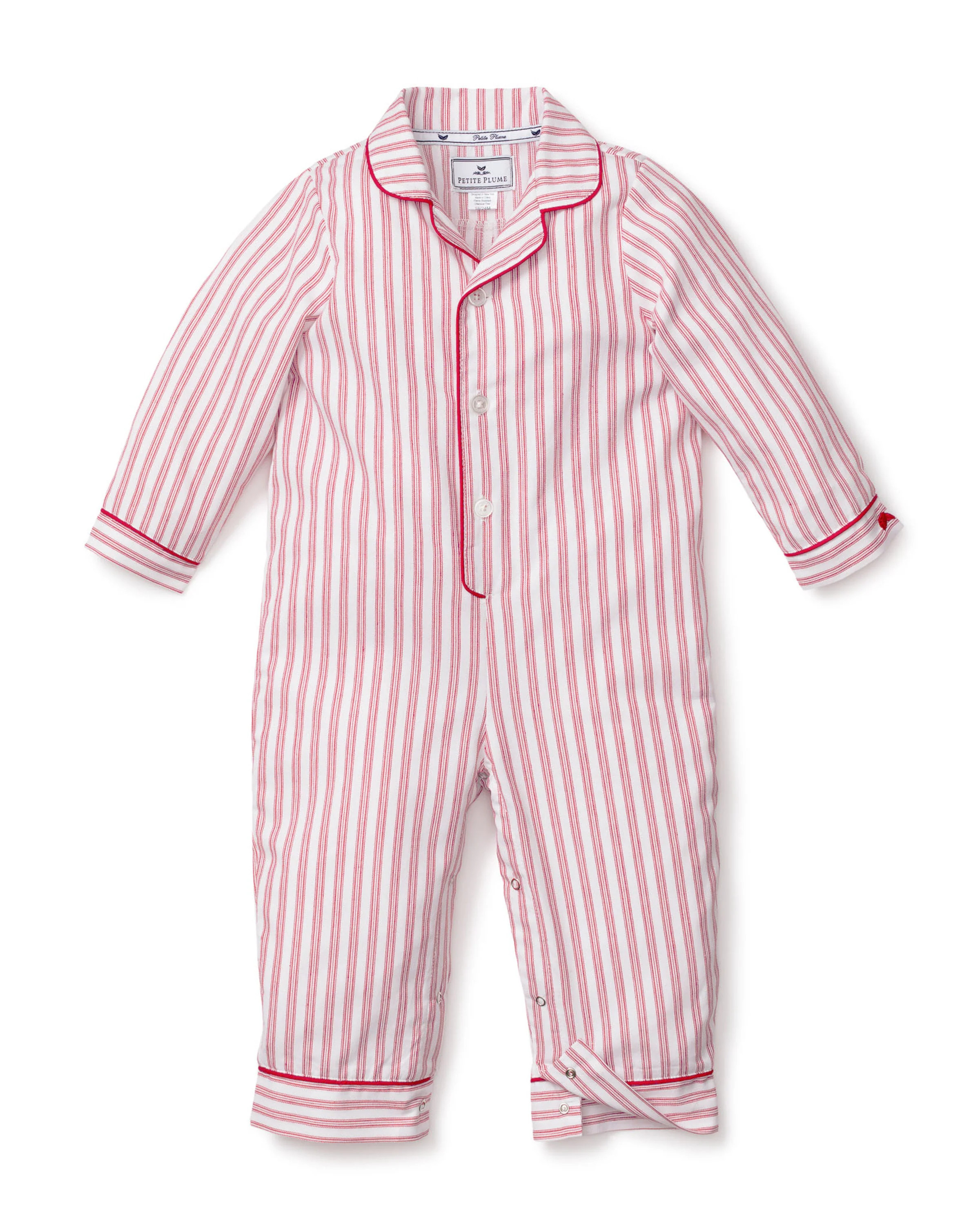 Baby's Twill Classic Romper in Antique Red Ticking | Petite Plume