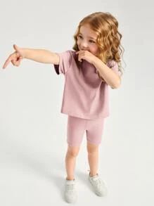 SHEIN BASICS Toddler Girls Drop Shoulder Top & Biker Shorts Set
   SKU: sS2101200044045469      
... | SHEIN