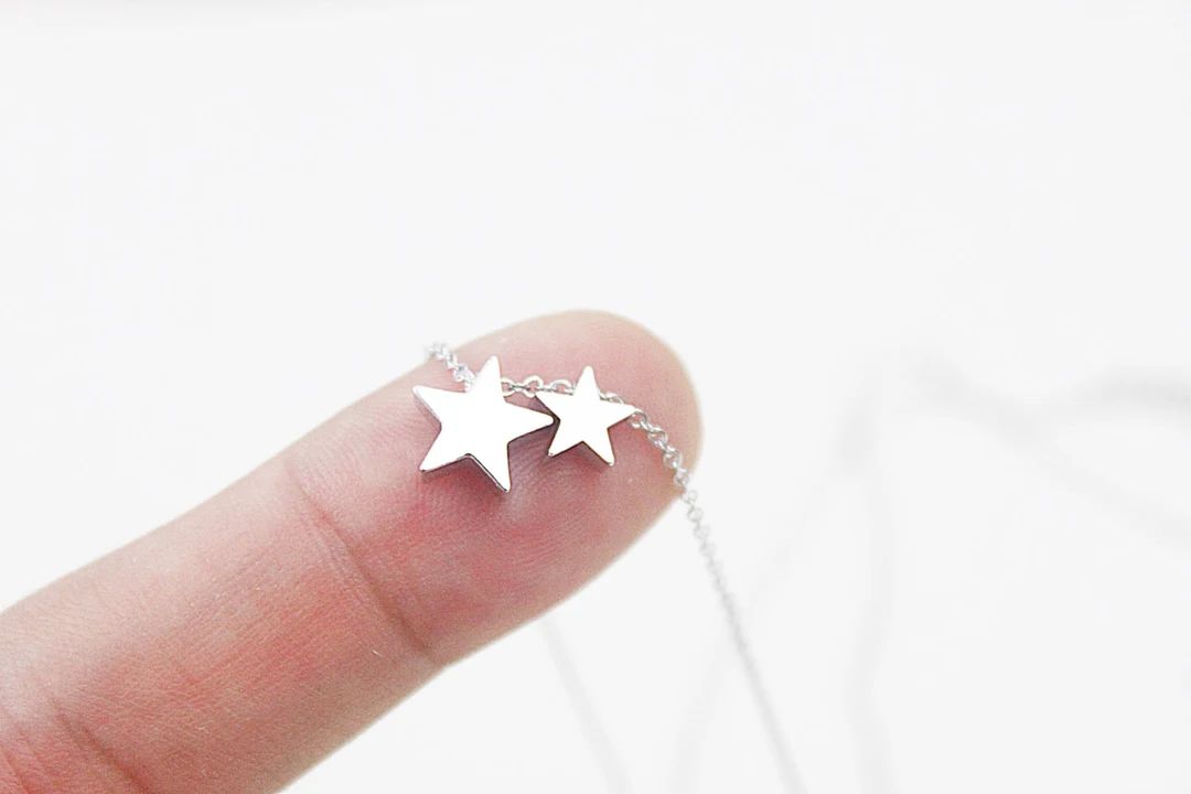Tiny Two Stars Charm Necklace. Dainty Necklace. Simple and Modern Necklace . Bridesmaid Necklace.... | Etsy (US)