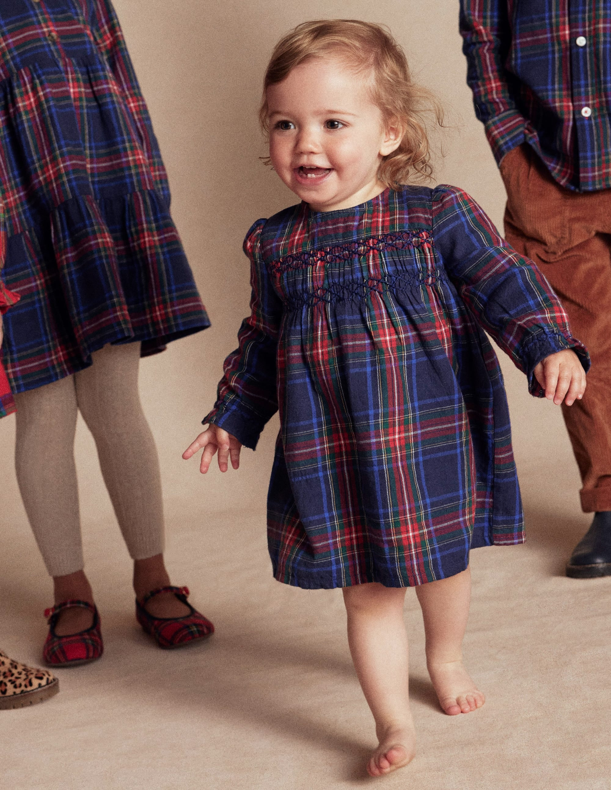 Smocked Occasion Dress-Navy Check | Boden UK