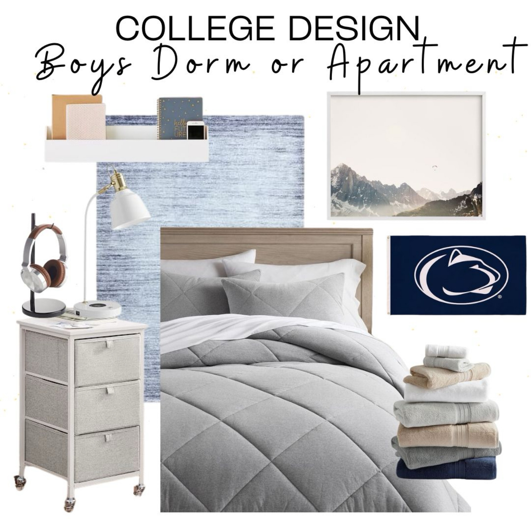 COLLEGE SPACES FOR BOYS 

For the teen or college kid who isn’t too particular, style this neutral gray, white and navy space. It’s a minimalist, no-fuss look for the boys who would go to college with a blanket and two towels if you’d let them (like my son!) You could add a faux plant for some life, but that may be a huge ask for boys!  

@potterybarndorm #potterybarnteen @potterybarnteen #potterybarndorm #boysroom #boysbedroom 

#LTKFamily #LTKBacktoSchool #LTKKids