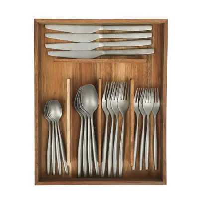 Bloomhouse 20 Piece Stone Washed Flatware 18/10 Stainless Steel Silverware Cutlery Utensil Set with Acacia Wood Caddy in Stone Washed Silver at | Nordstrom