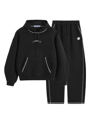 Aelfric Eden Sweat Sets Unisex Cloud Classic Boxy 2 Piece Outfit Matching Baggy Sweatpants Set Track Suits Black X-Small | Amazon (US)