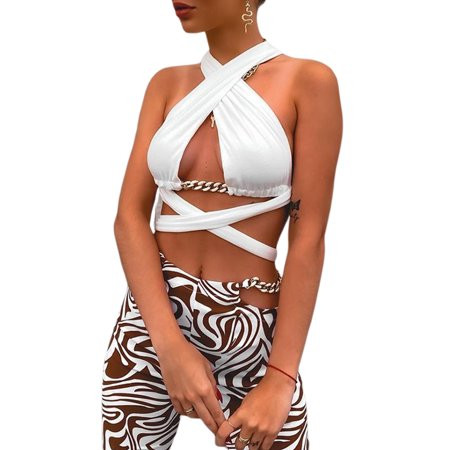 Nokpsedcb Women Tank Tops Ladies Solid Color Chain Decoration Hollow-Out Sleeveless Backless Cross B | Walmart (US)