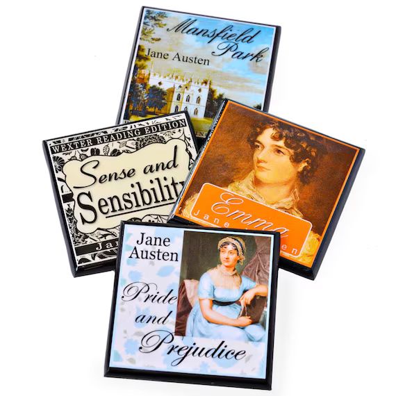 Jane Austen Book Cover Drink Coaster Set | Etsy (US)