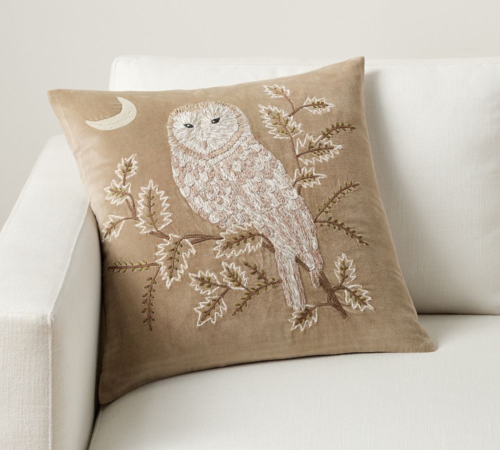 Velvet Embellished Owl Throw Pillow | Pottery Barn (US)