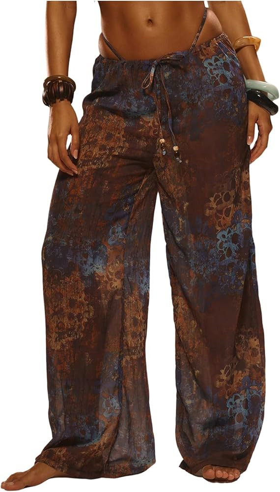 Women's Beach Cover Ups Drawstring Elastic Wide Leg Beach Pants Bathing Suit Cover Up for Swimwea... | Amazon (US)