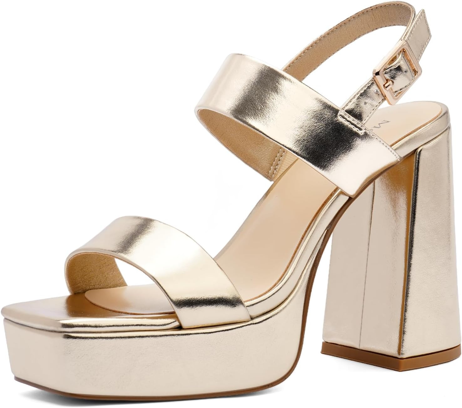 Platform Heels for Women Square Open Toe Chunky Heel Two Strap Sandals | Amazon (US)