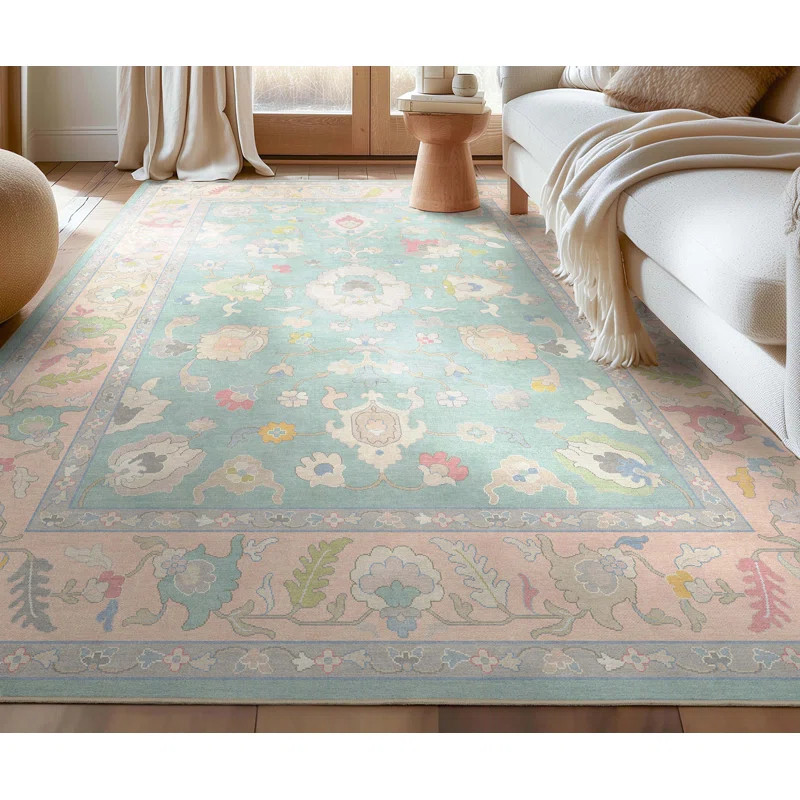 Bungalow Rose Adrith Konya Updated Traditional Oriental Pastel Green Area Rug | Wayfair North America