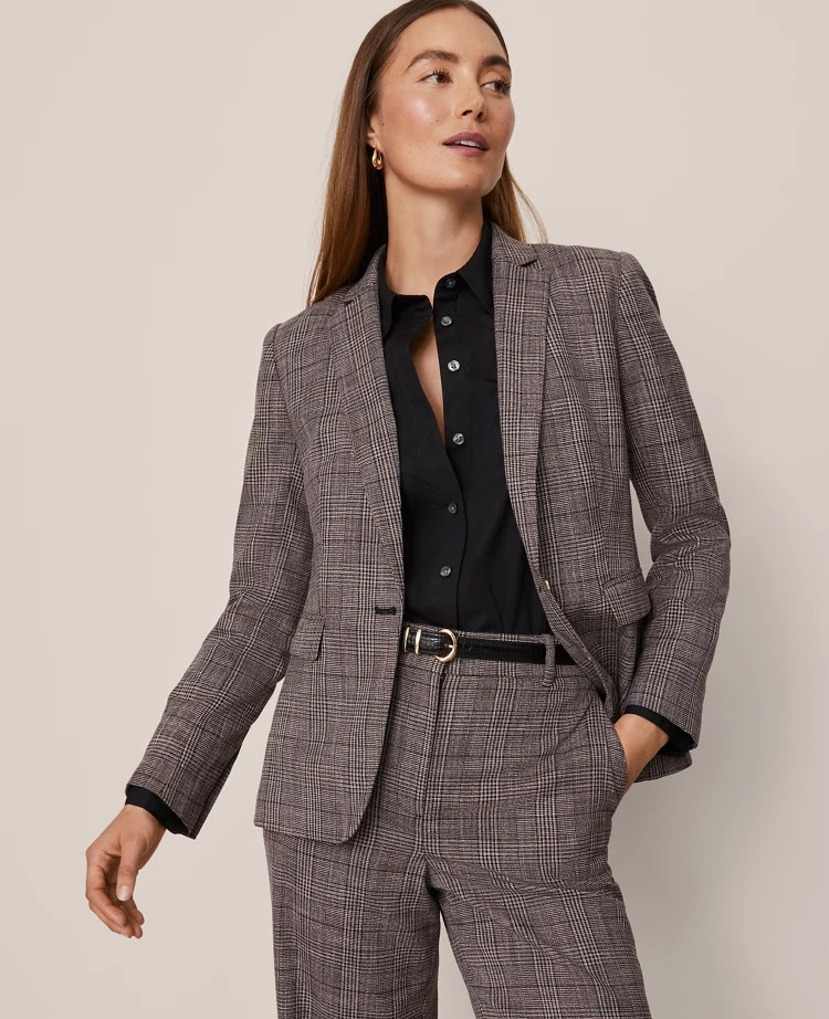 The Notched One Button Blazer in Plaid | Ann Taylor