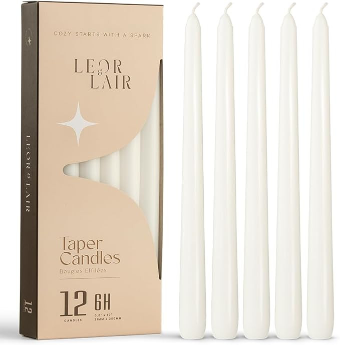 Leor & Lair White Taper Candles - 12 Pack 10" White Candlesticks - Unscented Long Burning Candle ... | Amazon (US)