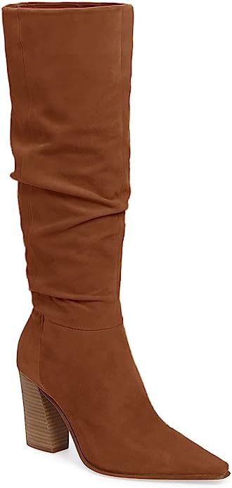 PiePieBuy Womens Faux Suede Wide Calf Knee High Boots High Chunky Heel Side Zipper Booties | Amazon (US)