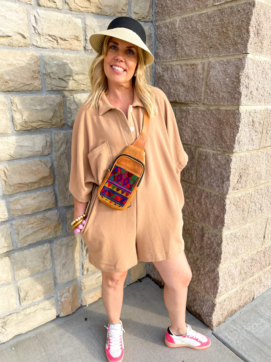 Chill Out Oversized Collared Romper - Camel | Revel Boutique
