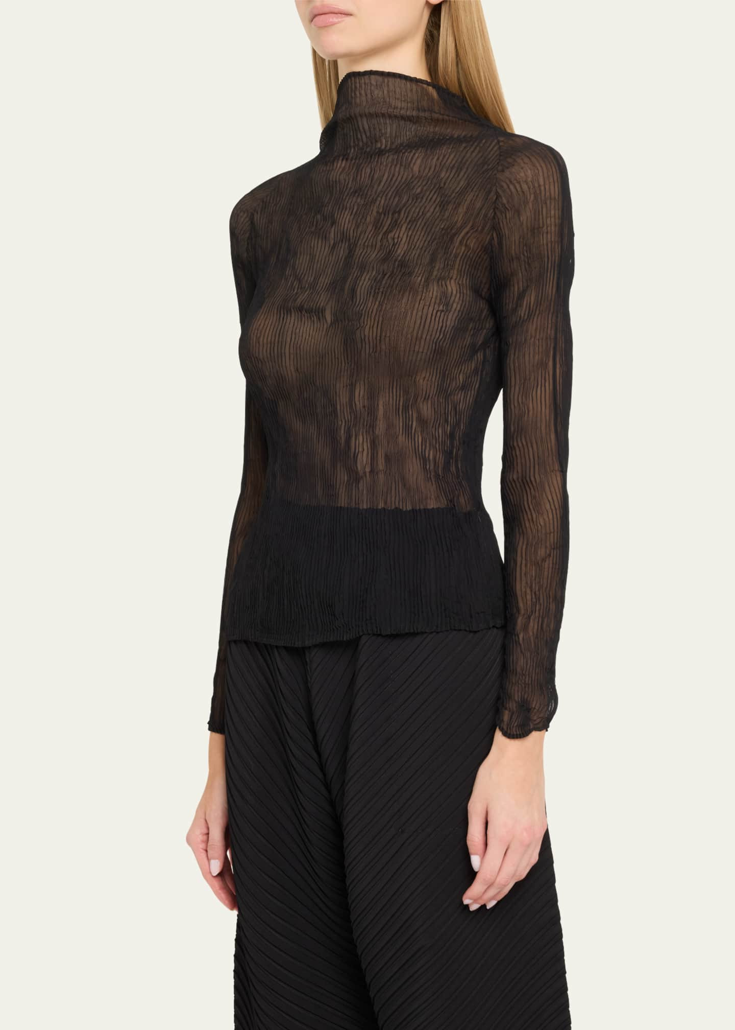 Issey Miyake Chiffon Twist Crinkled Turtleneck Top | Bergdorf Goodman