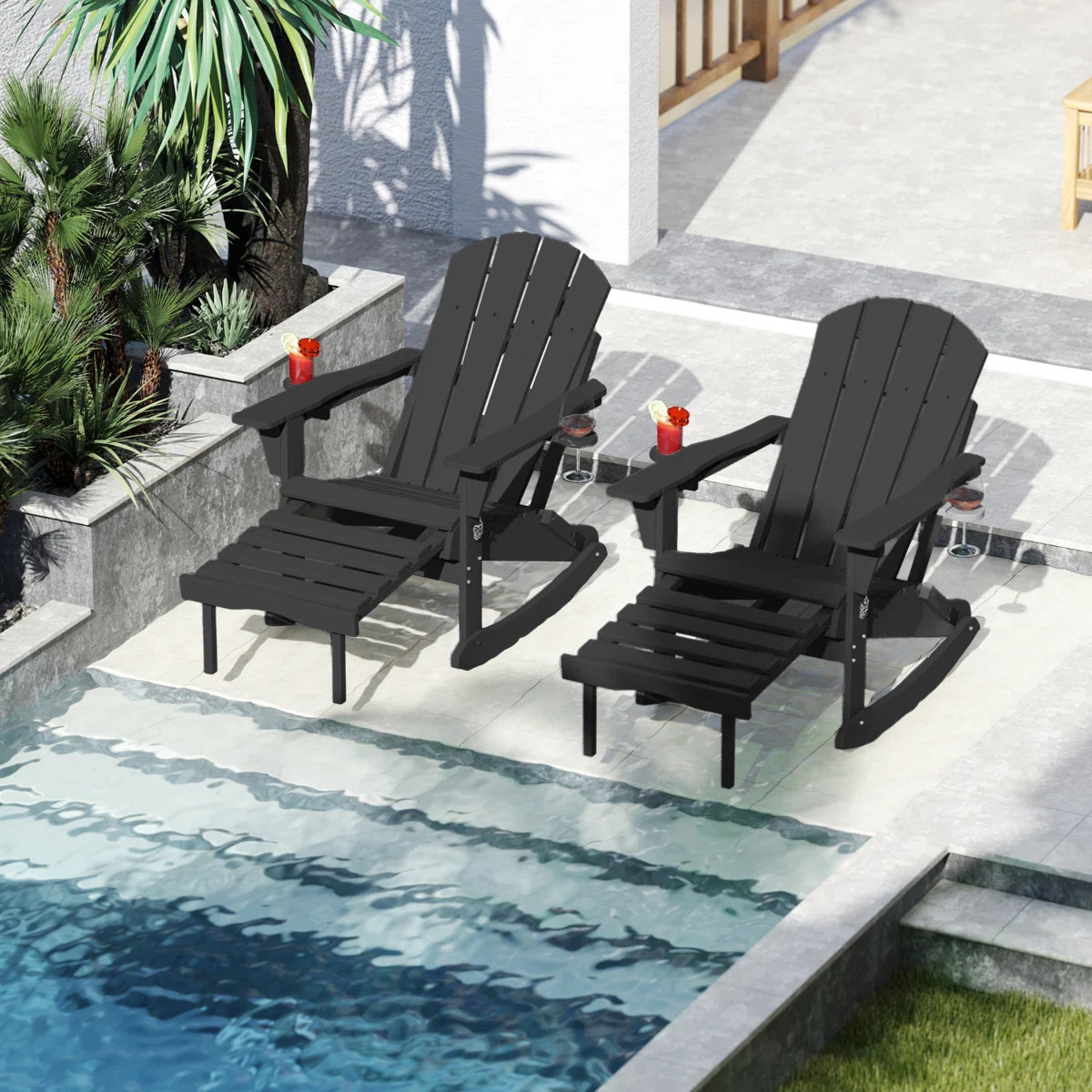 4-in-1 Multifunctional Folding Adirondack Rocking Chair with Retractable Ottoman(Set Of 2) (Set o... | Wayfair North America