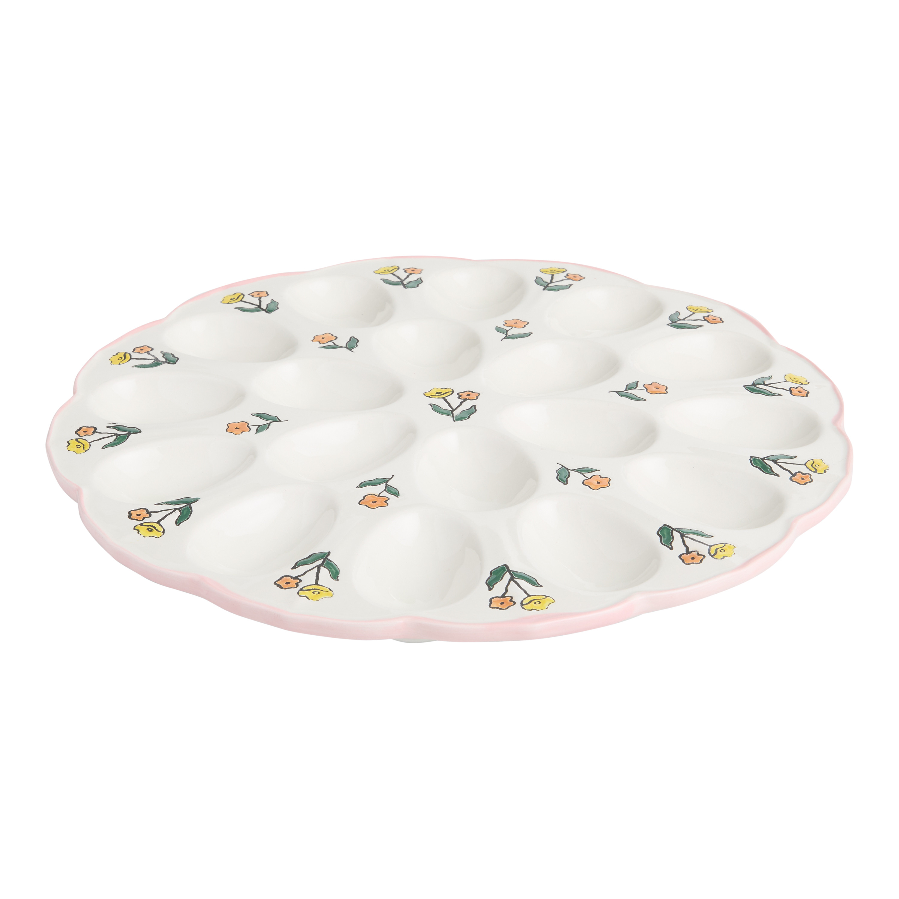 Flora Ceramic Tulip Scalloped Hand Painted Egg Serving Platter | World Market