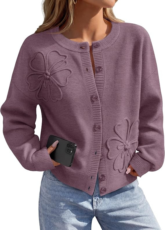 MEROKEETY Women's Fall Floral Button Up Lightweight Cardigan Sweater Trendy | Long Sleeve, 3D Flo... | Amazon (US)