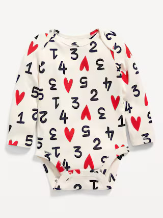 Unisex Long-Sleeve Heart-Print Bodysuit for Baby | Old Navy (US)