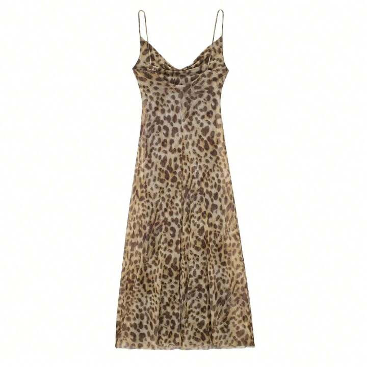 DEEKA Summer New Arrival Women's Leopard Print Animal Pattern Chiffon Mesh Sling Slip Dress | SHEIN