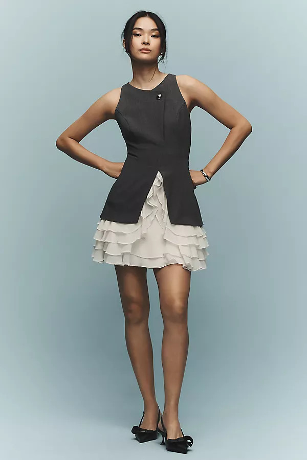 By Anthropologie Sleeveless Ruffled Twofer Mini Dress | Anthropologie (US)